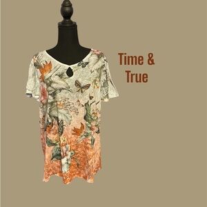 TIME & TRU LACE BACK FLORAL SHIRT SIZE EXTRA LARGE GENTLY WORN